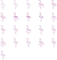 Pink flamingo vector illustration of a set of icons