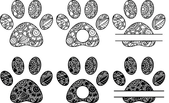 Florals dog paws vector clipart. Flowers paws silhouette clipart