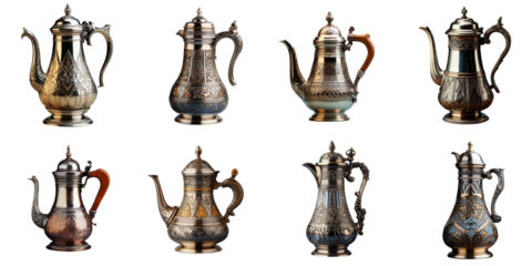 Png Set transparent background isolated antique silver Turk for brewing coffee