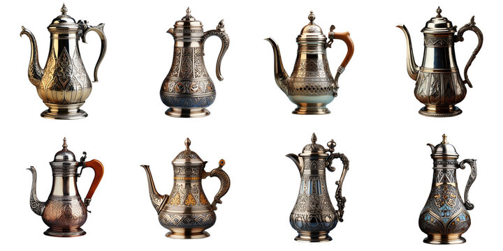 Png Set transparent background isolated antique silver Turk for brewing coffee