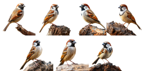 Png Set Thailand s isolated beautiful brown bird the Eurasian Tree Sparrow Passer montanus transparent background