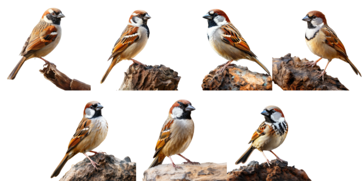 Png Set Thailand s isolated beautiful brown bird the Eurasian Tree Sparrow Passer montanus transparent background