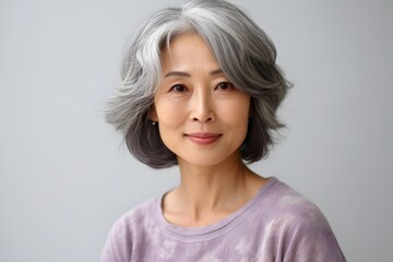 Fototapeta premium 60代の日本人女性のポートレート 白背景 with generative ai