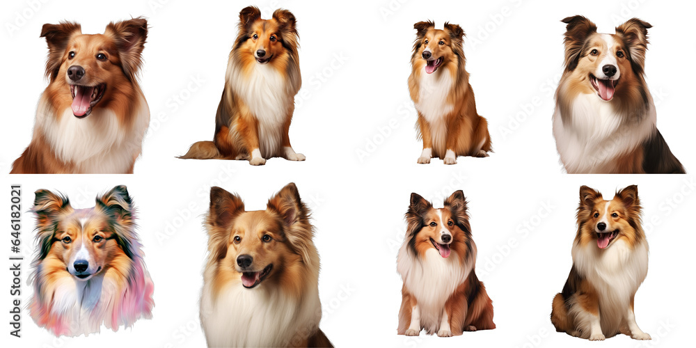 Canvas Prints Png Set Sheltie dog with brown color transparent background