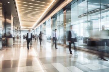 Long exposure of businessmen and businesswoman for busy commuting hours in the morning in modern office background. Company or working business concept. - obrazy, fototapety, plakaty
