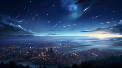 Meteor Shower over the City made with Generative AI Technology