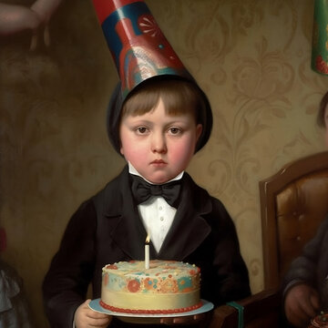 Sad Victorian Child on their Birthday made with Generative AI Technology