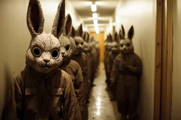 Fotobehang Halloween haunted house, rabbit creatures, horror, jump scare © Sunshower Shots