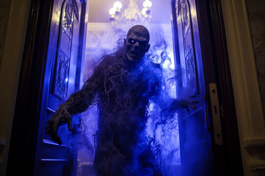 Halloween haunted house scare actor, jump scare, indoor event, scary attraction