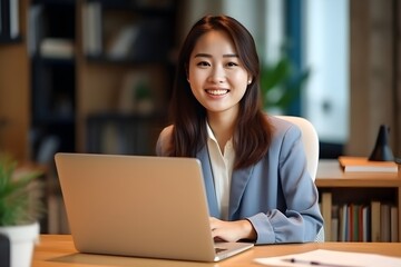 ノートパソコンでミーティングをする日本人女性　with generative ai