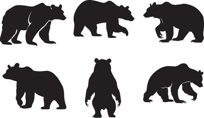Bear vector silhouette illustration set of group black color