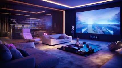 Home Cinema Interior Using Neon Signs