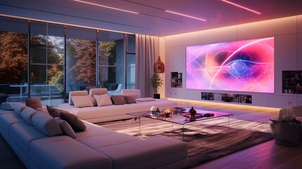 Home Cinema Interior Using Neon Signs