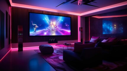 Home Cinema Interior Using Neon Signs