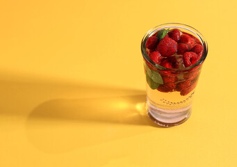 Raspberry Mojito Soda on Yellow Background.