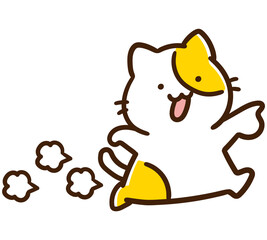 右側を指差しながらその方向へ向かうかわいいねこのデフォルメイラスト