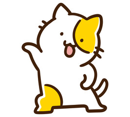 謎のポーズをするかわいいねこのキャラクターの手書き風イラスト