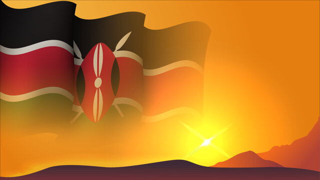 kenya waving flag concept background design with sunset view on the hill vector illustration