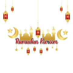 Naklejka premium Lettering ramadan kareem islamic arabic typography text for marhaban ya ramadhan sticker with lantern mosque background