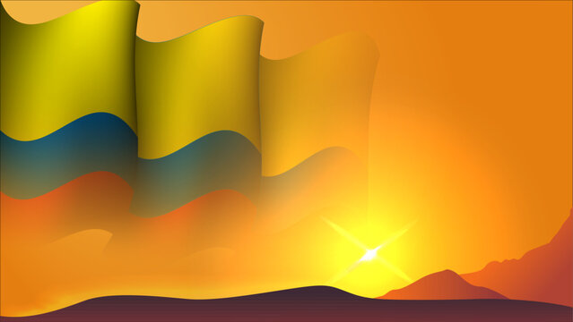 kenya waving flag concept background design with sunset view on the hill vector illustration suitable for poster background design about holiday, feast day, and independence day on colombia