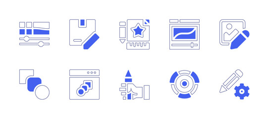 Edit icon set. Duotone style line stroke and bold. Vector illustration. Containing edit image, pencil, editing, edit, blend, fusion, branding, curves, color wheel.
