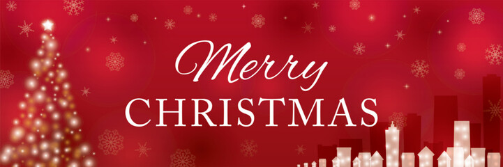 クリスマスツリーと街並みの赤い背景