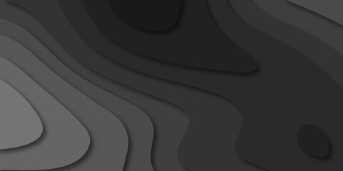 Abstract 3d black papercut and topography relief. Carving art black papercut background. dark black papercut background. Abstract realistic papercut decoration textured with wavy lines and layers.