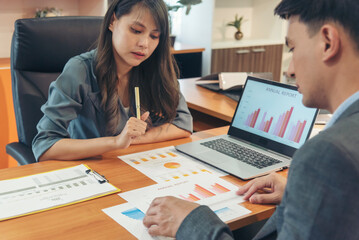 Business strategy team report chart, graph, infographic data analyze financial report plan. Hands team partner planning marketing finance statistics sale report with excel spreadsheet accountting - obrazy, fototapety, plakaty
