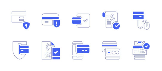 Payment icon set. Duotone style line stroke and bold. Vector illustration. Containing payment, bill, smartphone, credit card, secure payment, online payment.