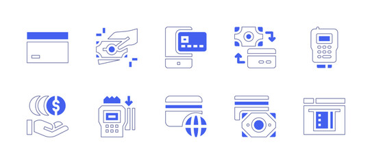 Payment icon set. Duotone style line stroke and bold. Vector illustration. Containing credit card, money, deposit, point of service, online payment, payment.