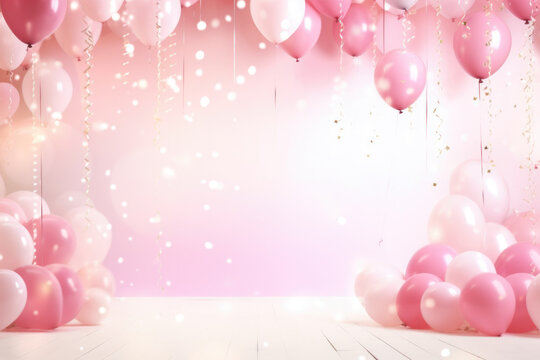 Pink Balloon Birthday Background with Empty Space for Copy Text - Generative AI