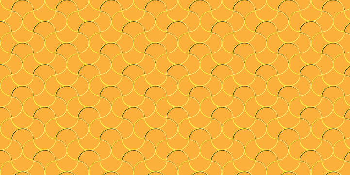 Background of honeycomb geomaetric yellow naturae gold mosic and tile seamless texgture squere shape background. Seamless pattern with lines Abstract Pattern wave met texture brown sprial white script