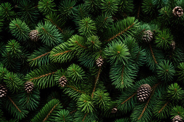 Naklejka na ściany i meble Christmas Tree Pine Background with Pine Cones, Graphic Resource, Generative AI