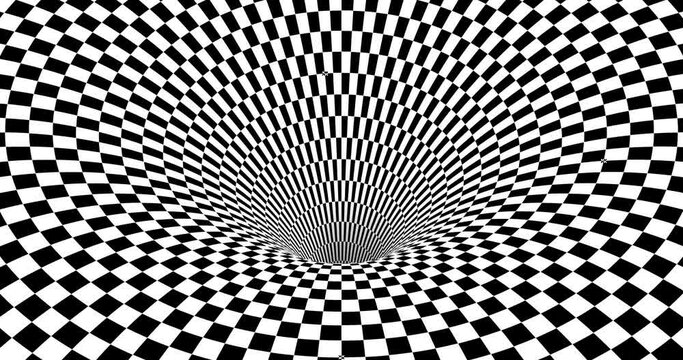 Surreal Checker Pattern Background And Hole, Optical Illusion Animation