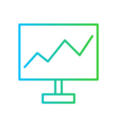 Trend digital marketing icon with blue and green gradient outline style. business, trend, growth, graph, graphic, simple, marketing. Vector Illustration