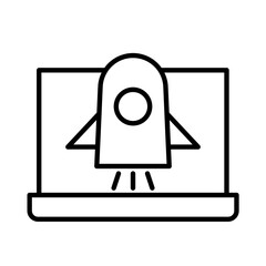 Product launch digital marketing icon with black outline style. product, business, launch, rocket, technology, idea, startup. Vector Illustration