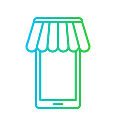 Mobile store digital marketing icon with blue and green gradient outline style. store, sale, outline, mobile, online, sign, market. Vector Illustration