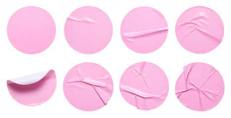 Pink round adhesive stickers isolated on white background