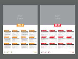 2024 calendar set. Colorful wall calendar in English
