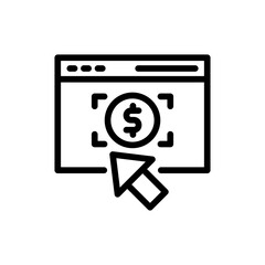 Pay per click digital marketing icon with black outline style. marketing, business, internet, click, pay, web, technology. Vector Illustration