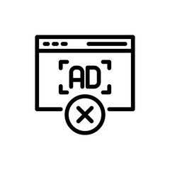 Ad blocker digital marketing icon with black outline style. internet, symbol, sign, block, stop, web, isolated. Vector Illustration