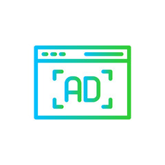 Online advertisement digital marketing icon with blue and green gradient outline style. online, advertising, marketing, media, business, social, internet. Vector Illustration