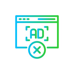 Ad blocker digital marketing icon with blue and green gradient outline style. internet, symbol, sign, block, stop, web, isolated. Vector Illustration