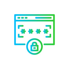 Locked website digital marketing icon with blue and green gradient outline style. lock, website, computer, sign, internet, business, padlock. Vector Illustration