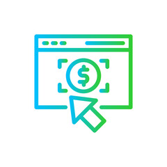 Pay per click digital marketing icon with blue and green gradient outline style. marketing, business, internet, click, pay, web, technology. Vector Illustration