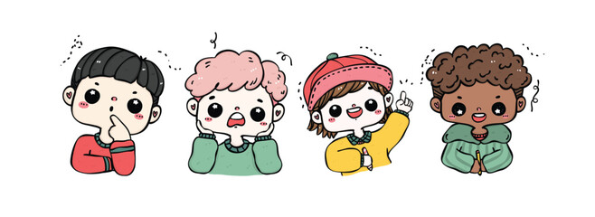 Group of Diverse Students with Various Emotions in Classroom. Back to School Fun