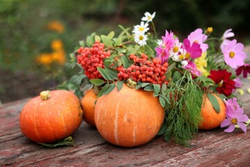 pumpkins and flowers