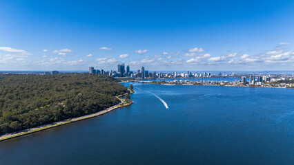 Aerial view of yachts along Perth's Swan River in Western Australia © Michael