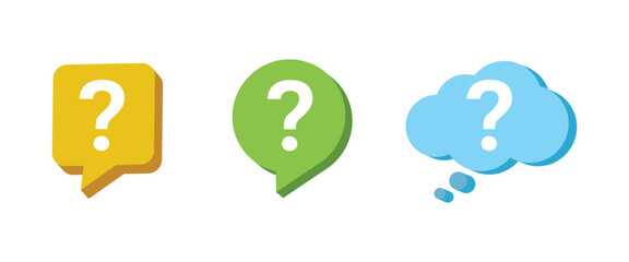 3d Speech Bubble Shapes Set with question mark signs. Vector illustration