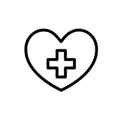 Heart medical and health icon with black outline style. love, heart, sign, design, shape, valentine, set. Vector Illustration